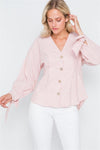 Pink Stripe Button Down Long Sleeve Boho Top