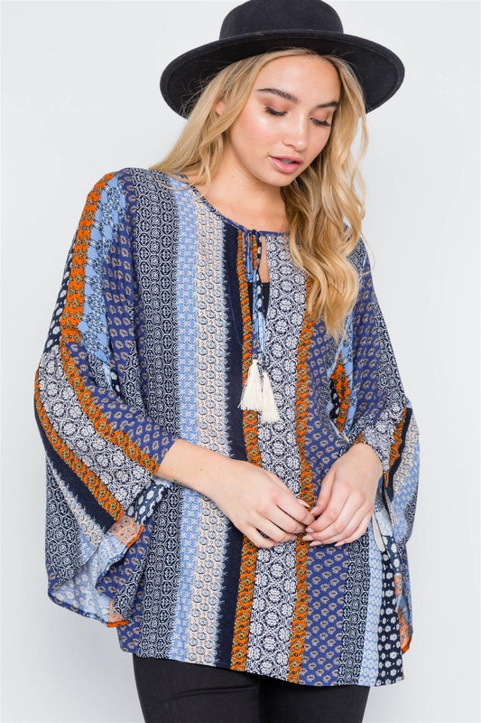 Chambray Rust Paisley Print Boho Top /2-2-2