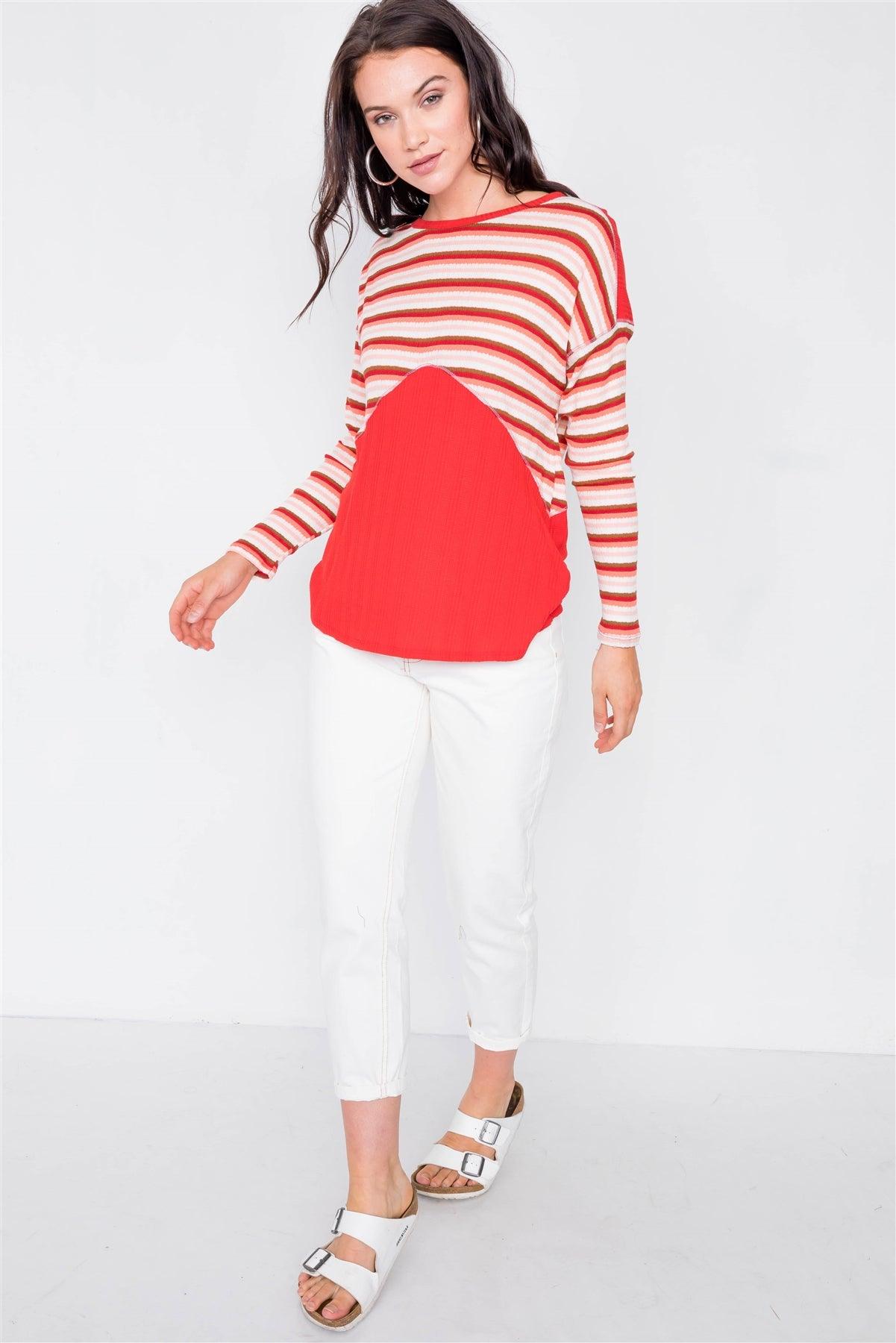 Red Criss-Cross Back Striped Top  / 3-2-2