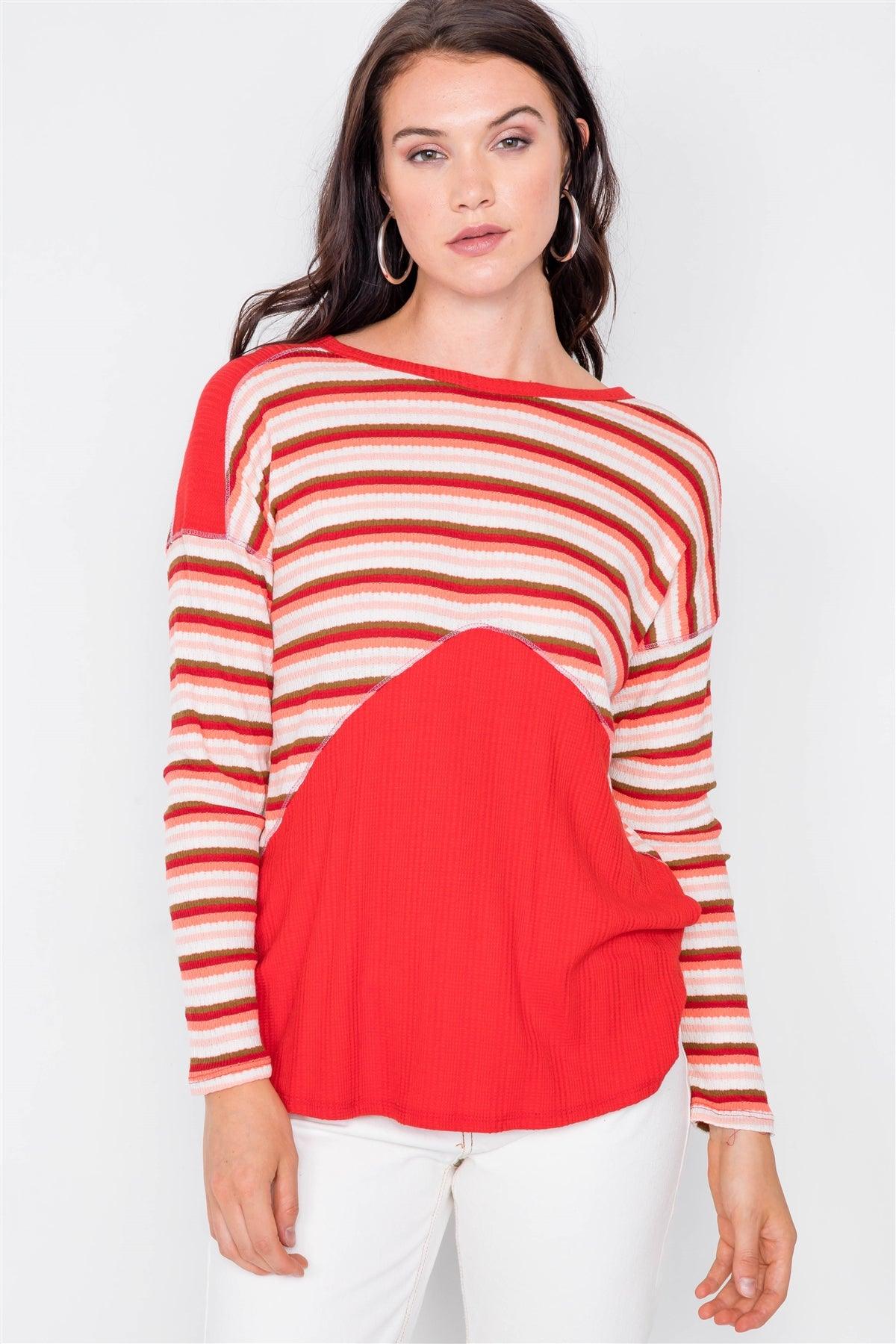 Red Criss-Cross Back Striped Top  / 3-2-2