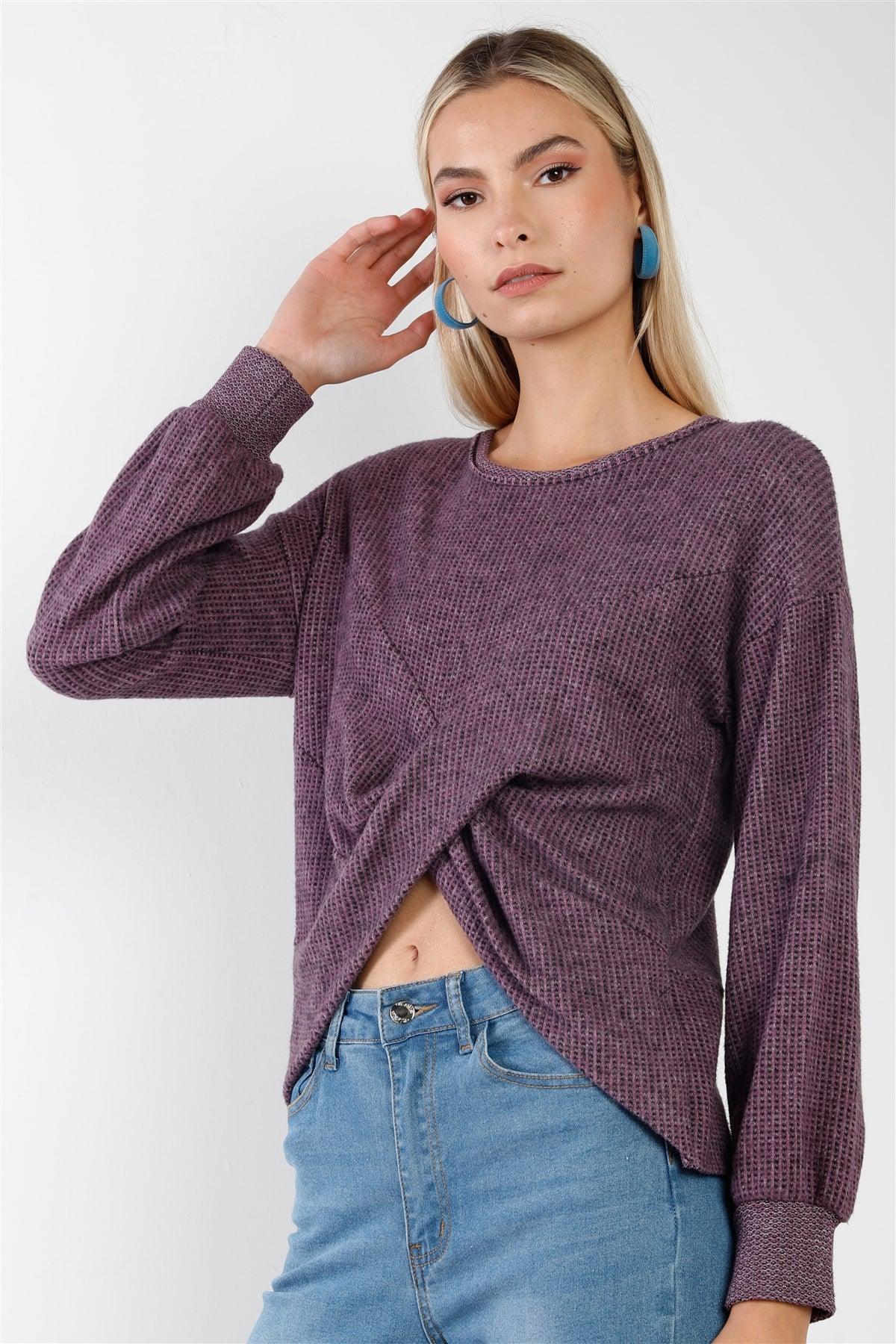 Berry Relaxed Pullover Long Sleeve Cross Front Knit Top /2-2-2-2