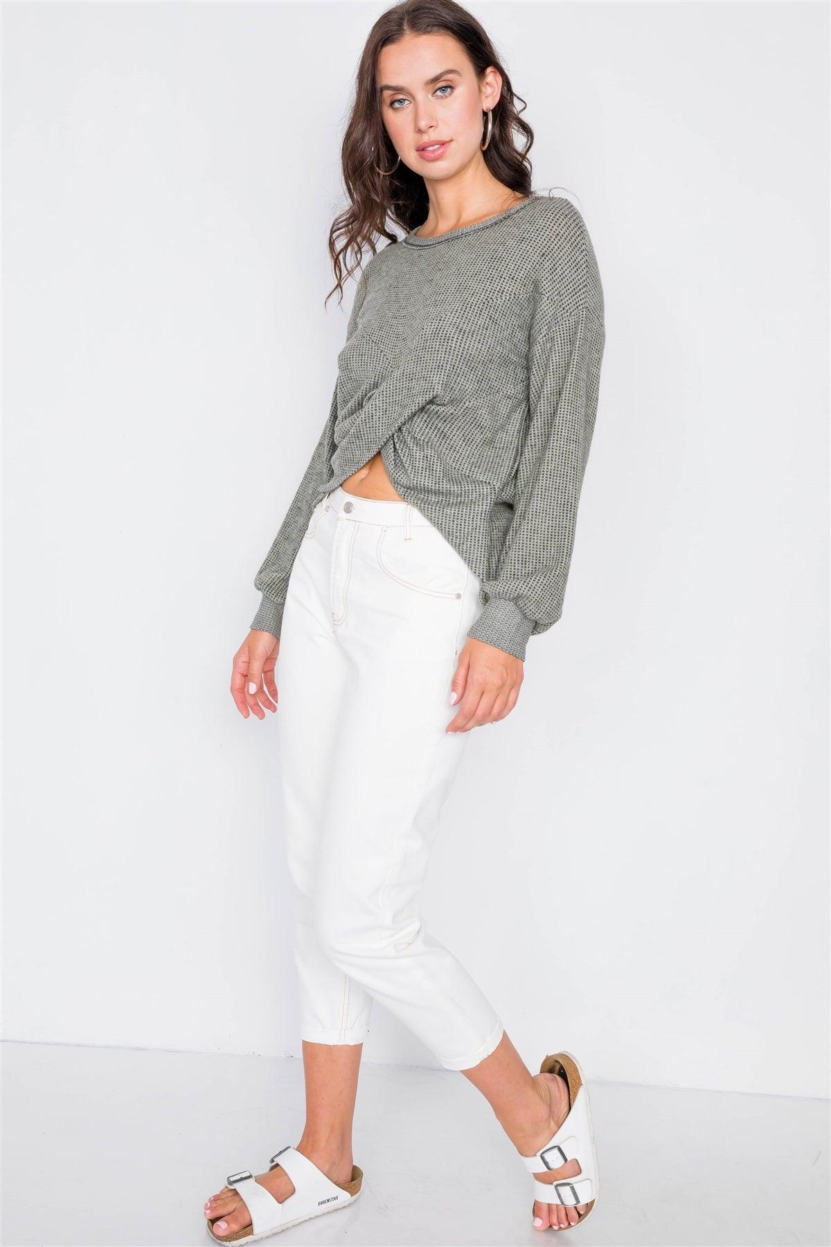 Moss Relaxed Pullover Long Sleeve Cross Front Top /2-2-2