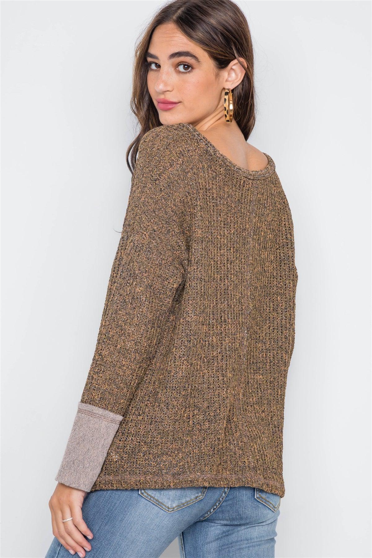 Leaf V-Neck Knit Long Sleeve Sweater / 2-2-2