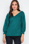 Teal Fuzzy Long Sleeve V-Neck Sweater /2-2