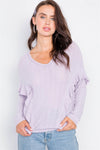 Lavender Relaxed Fit Ribbed Knit Long Sleeve Top / 2-2-2