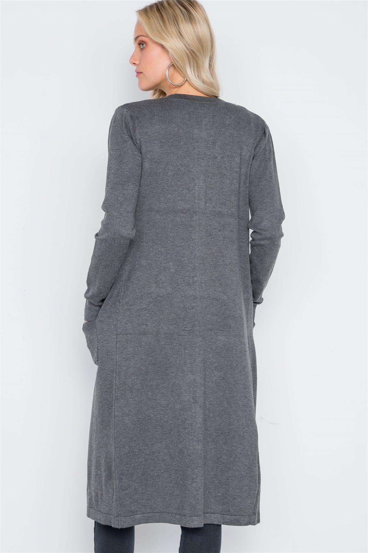 Charcoal Button Front Longline Cardigan /1-2-2-1