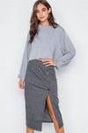 Charcoal Plaid High-Waist Side Slit Pencil Skirt / 3-2-1