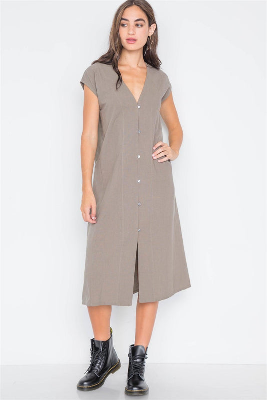 Field Grey Button Down Sleeveless Dress /3-2-1