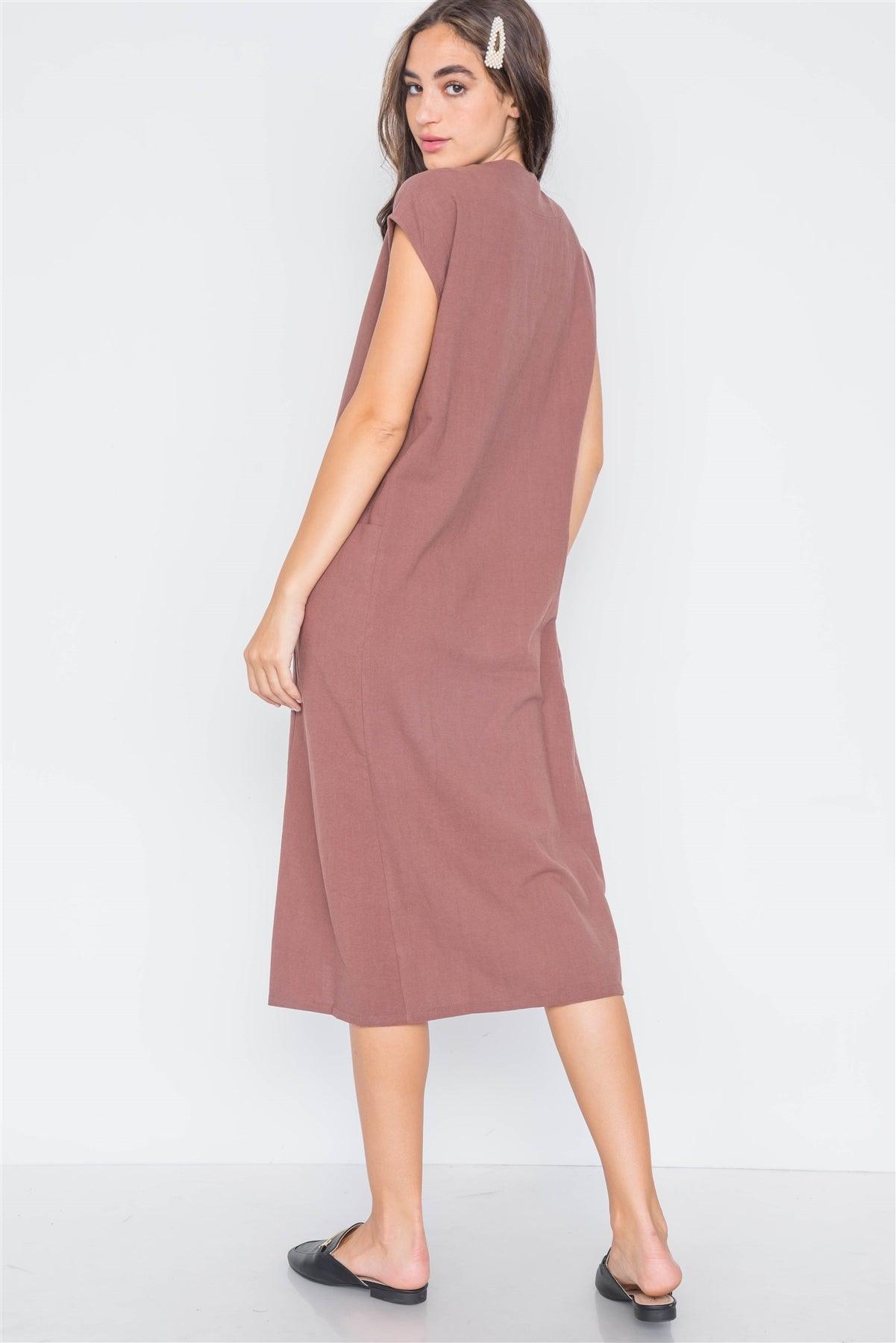 Marsala Button Down Sleeveless Midi Dress /3-2-1