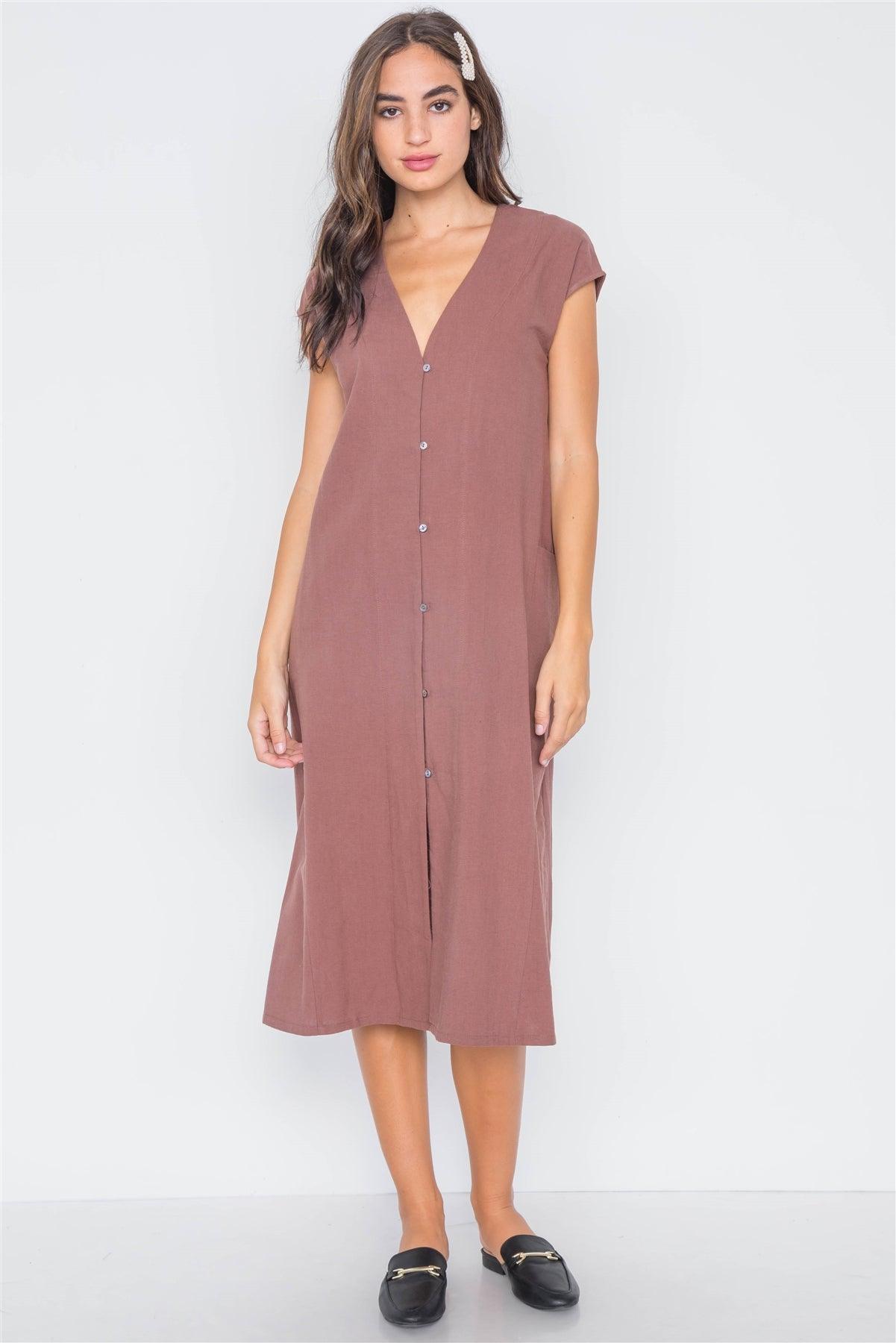 Marsala Button Down Sleeveless Midi Dress /3-2-1