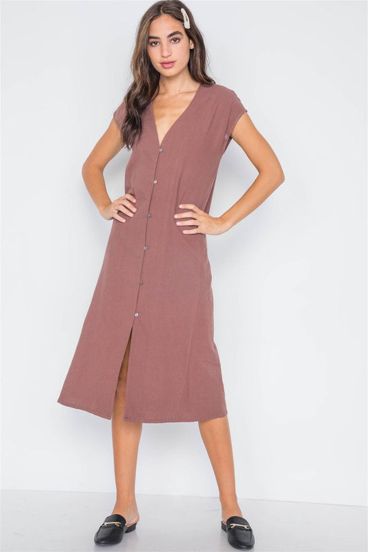 Marsala Button Down Sleeveless Midi Dress