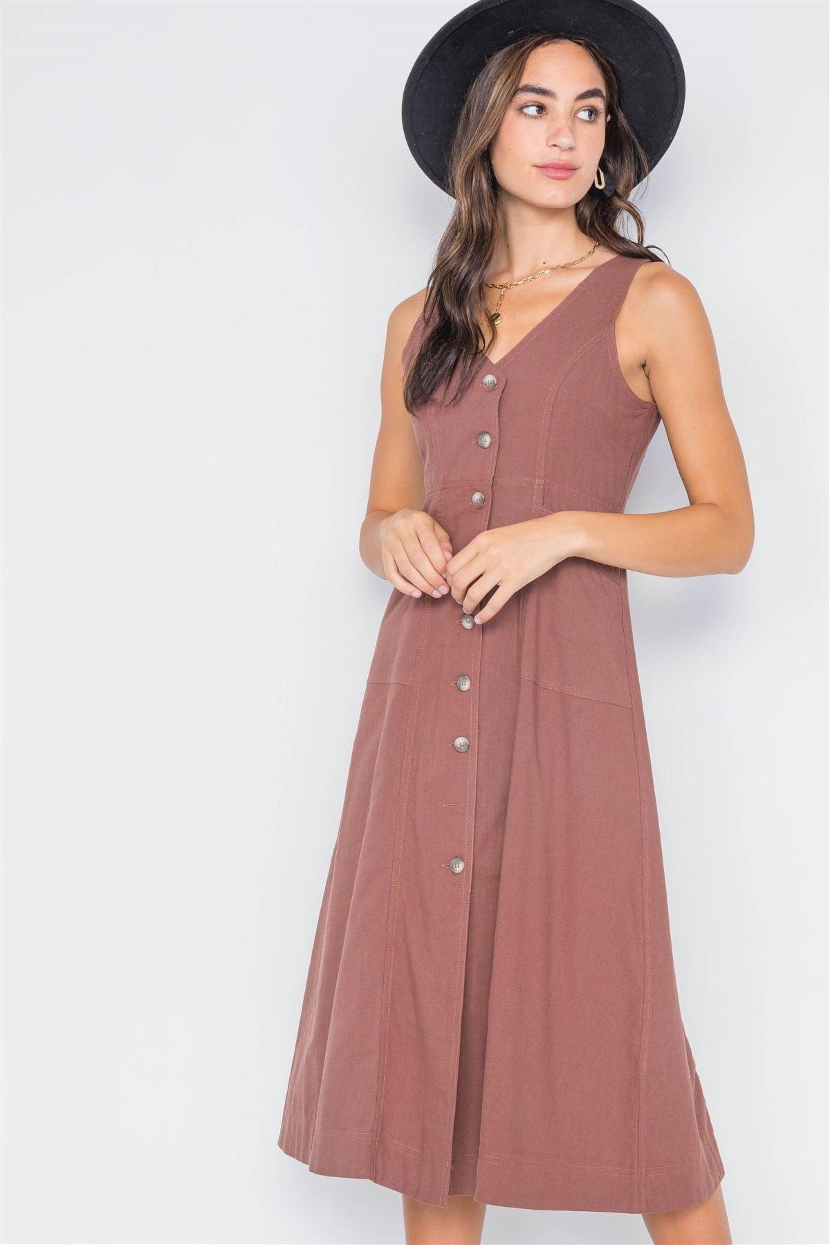 Marsala Button-Front A-Line Midi Dress /3-2-1