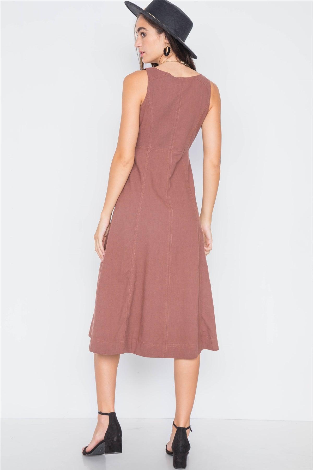 Marsala Button-Front A-Line Midi Dress /3-2-1