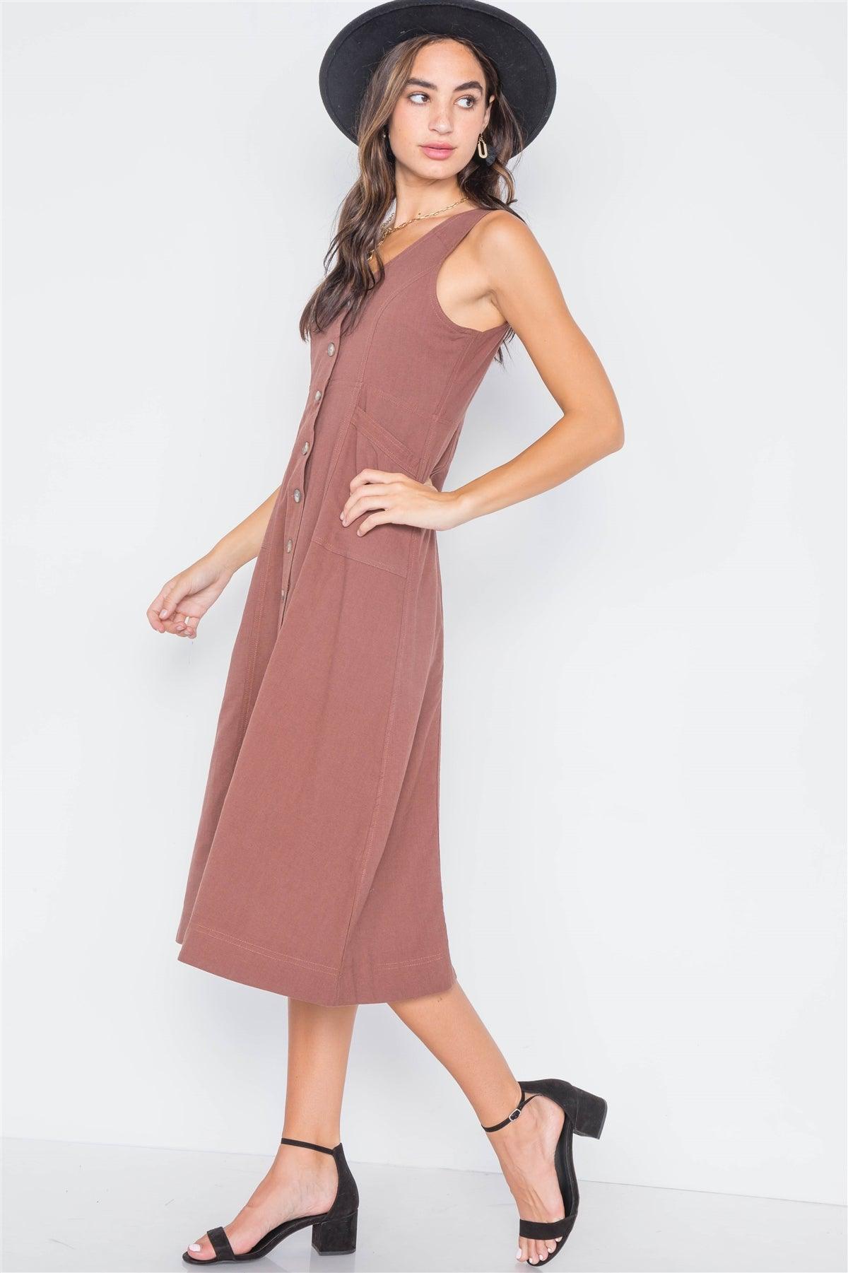 Marsala Button-Front A-Line Midi Dress /3-2-1