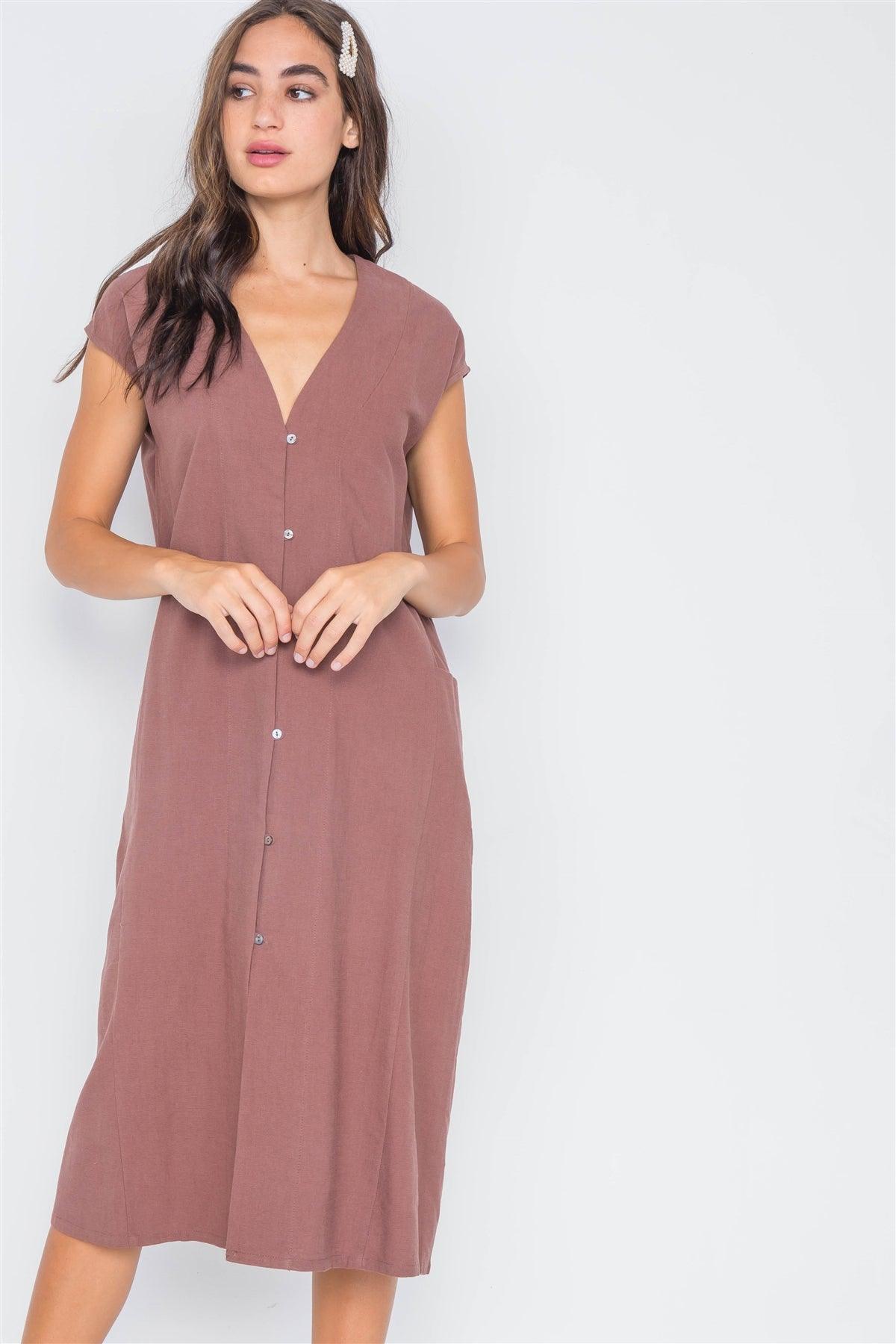 Marsala Button-Front A-Line Midi Dress /3-2-1