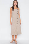 Sand Crushed Button-Front Midi Dress /3-2-1