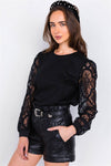 Black Lace Full Puff Sleeve Causal Office Chic Top /2-2-1-1