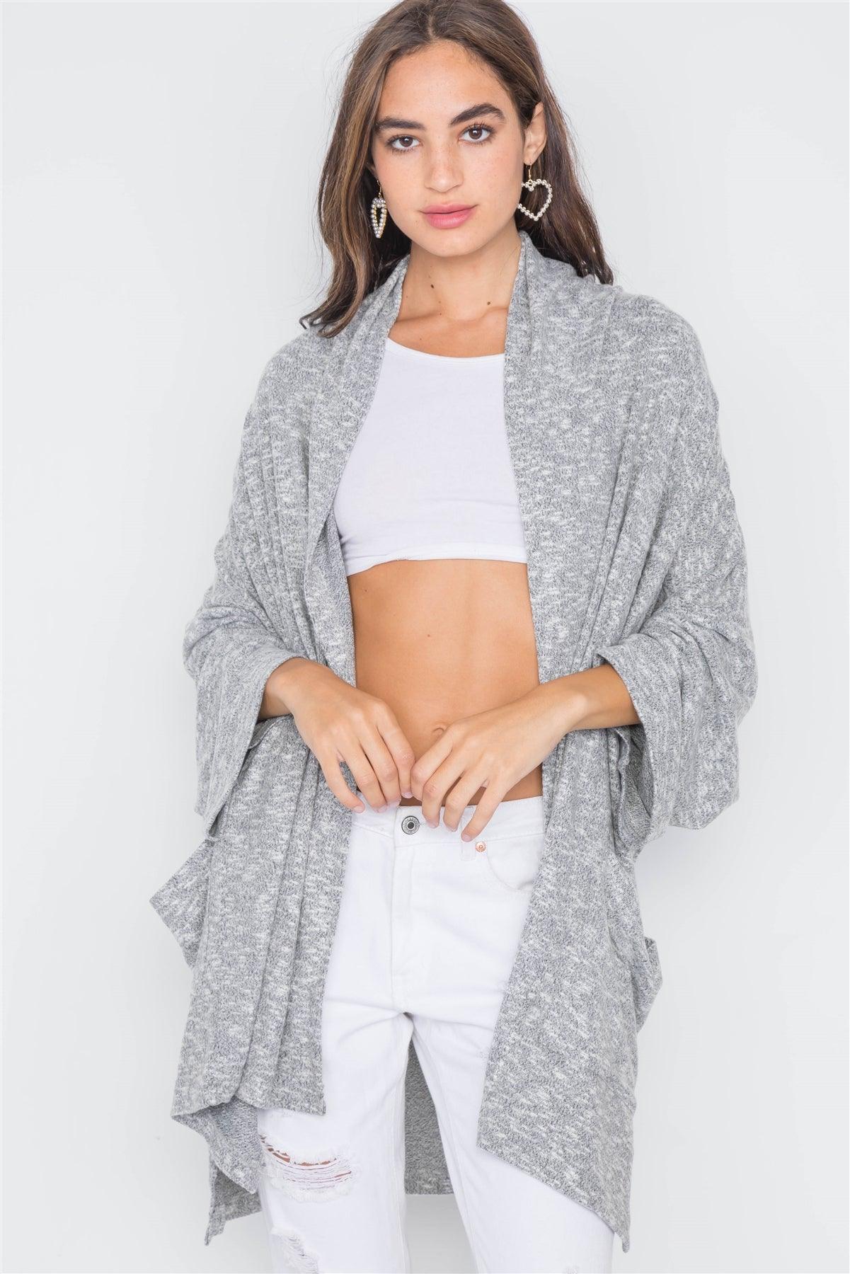 Charcoal Heathered Open Front Soft Casual Cardigan /4-2