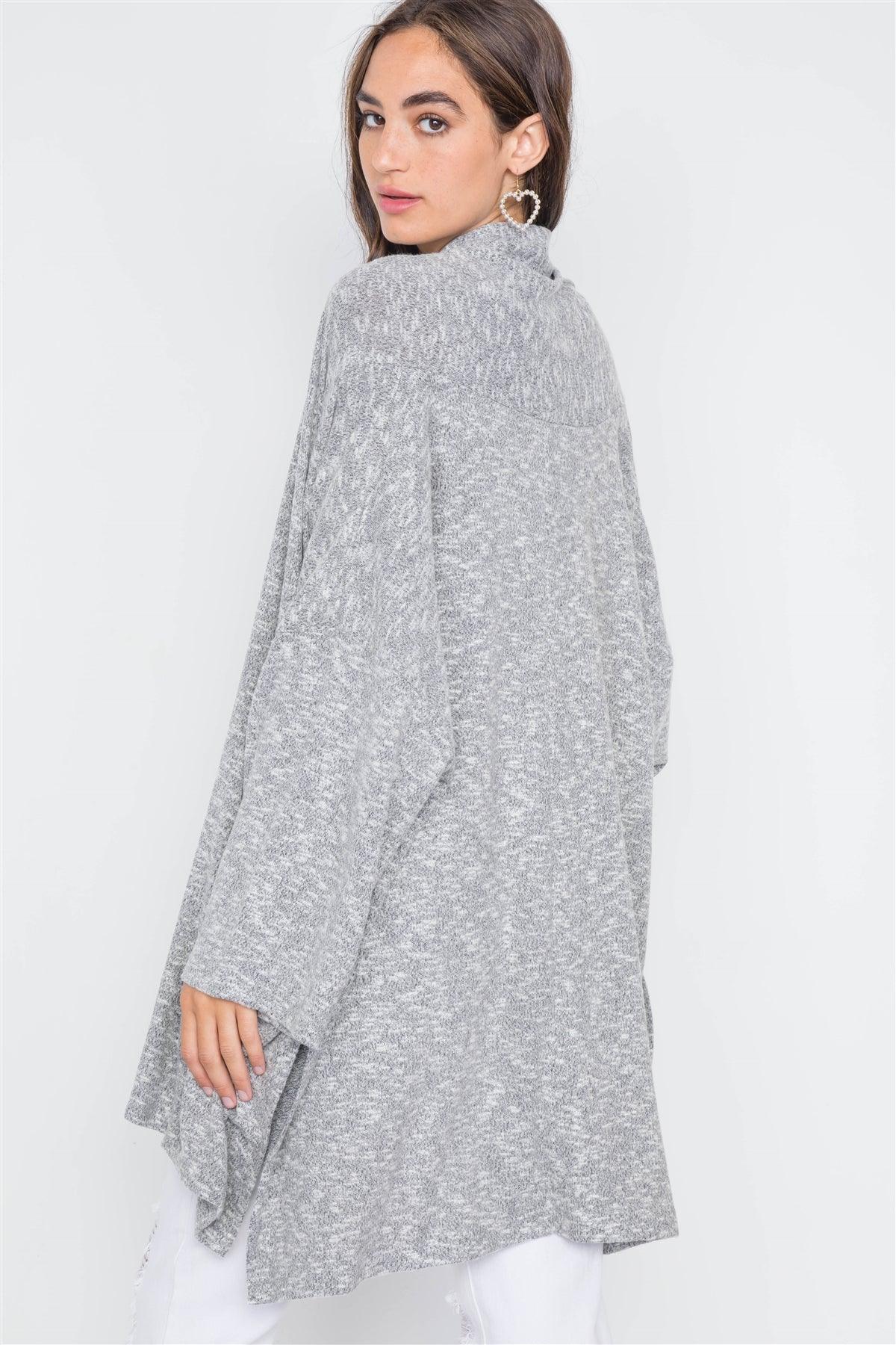 Charcoal Heathered Open Front Soft Casual Cardigan /4-2