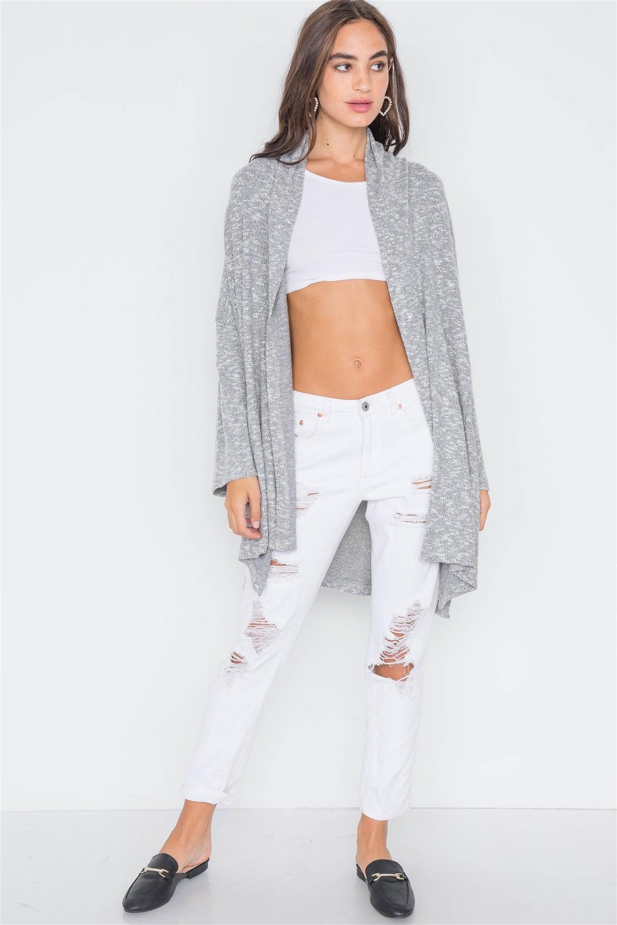 Charcoal Heathered Open Front Soft Casual Cardigan /4-2