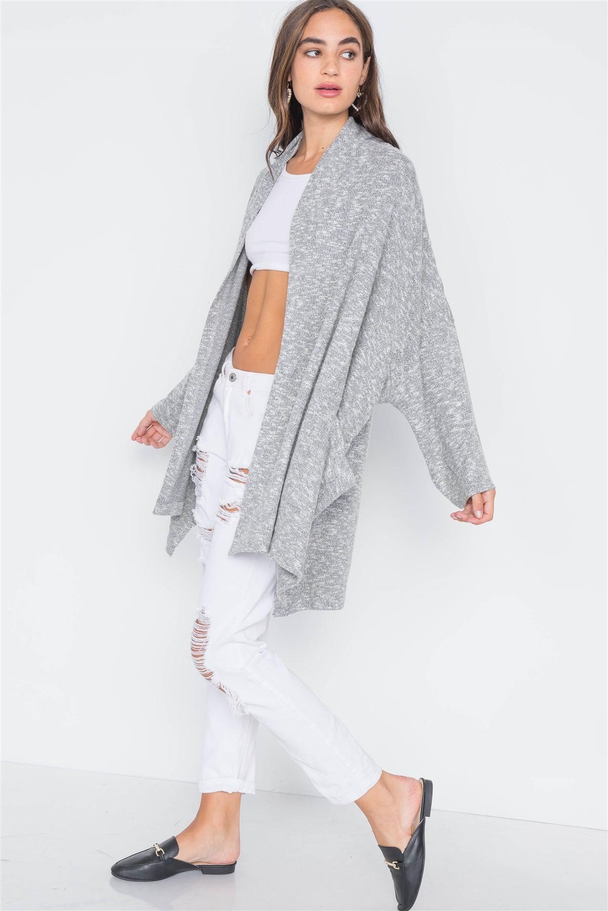 Charcoal Heathered Open Front Soft Casual Cardigan /4-2