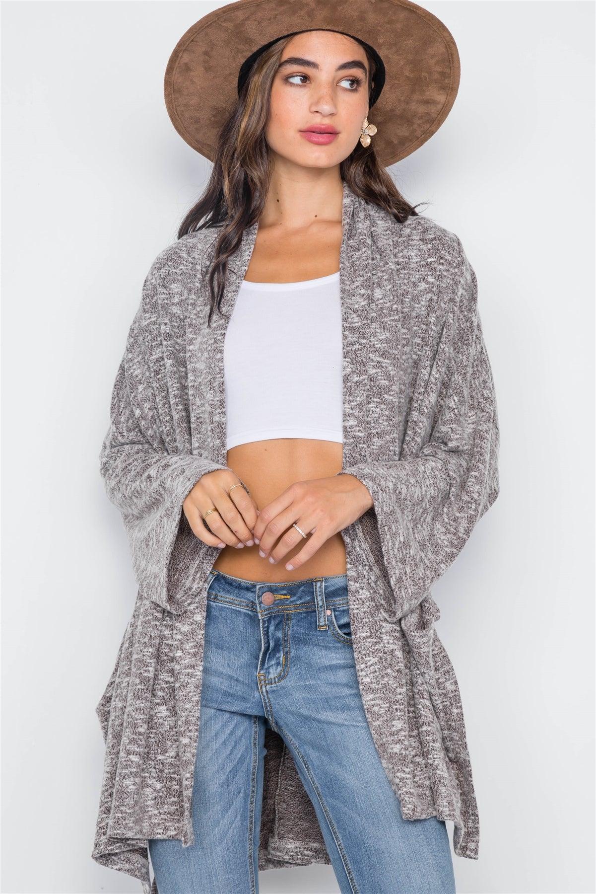 Redwood Heathered Open Front Soft Casual Cardigan /4-2