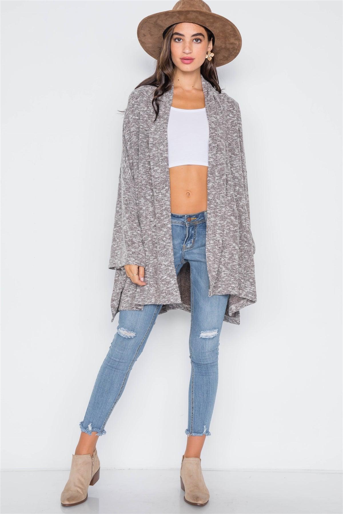 Redwood Heathered Open Front Soft Casual Cardigan /4-2