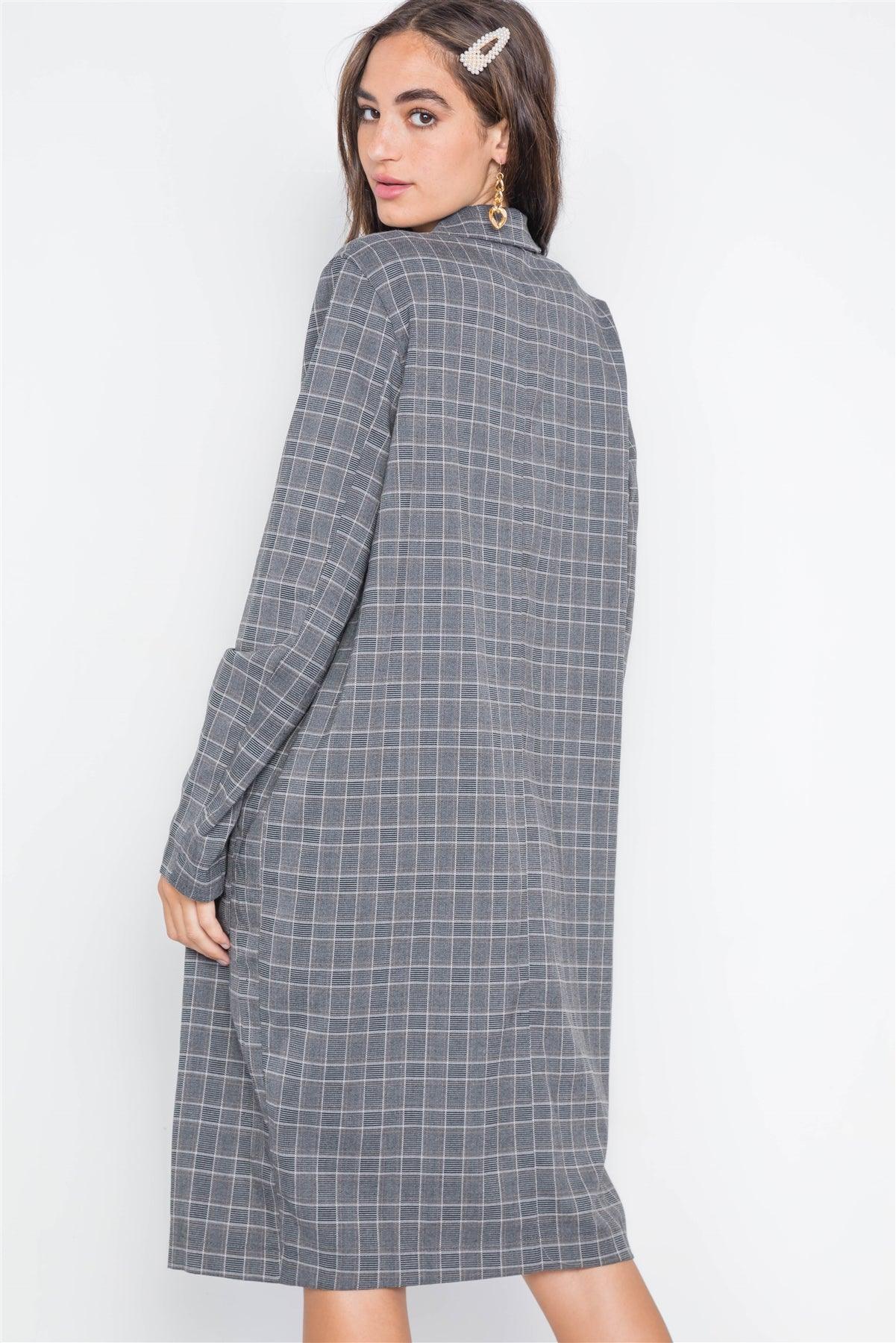 Umber Plaid Single Button Long Sleeve Blazer /3-2-1