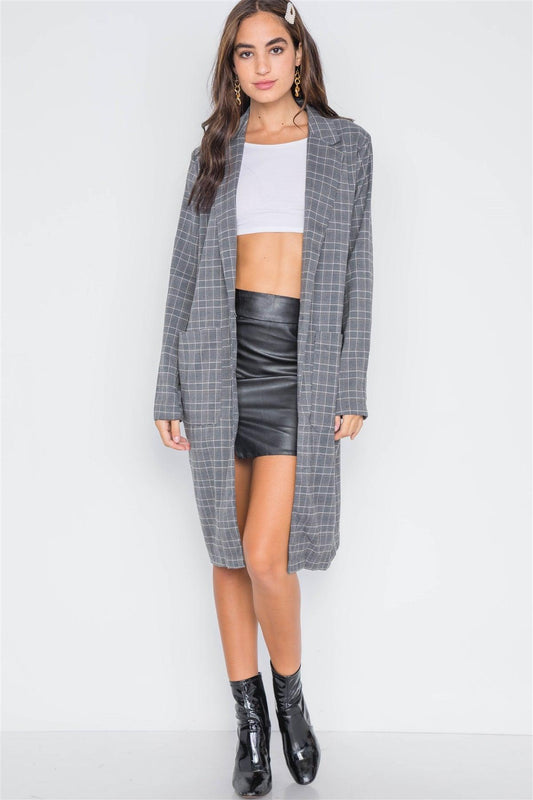 Umber Plaid Single Button Long Sleeve Blazer