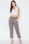 Grey Brown High Waist Pleated Cinched Stretchy Pant /3-2-1