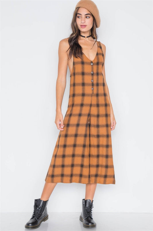 Cooper Plaid Wide Leg Overall Jumpsuit /3-2-1