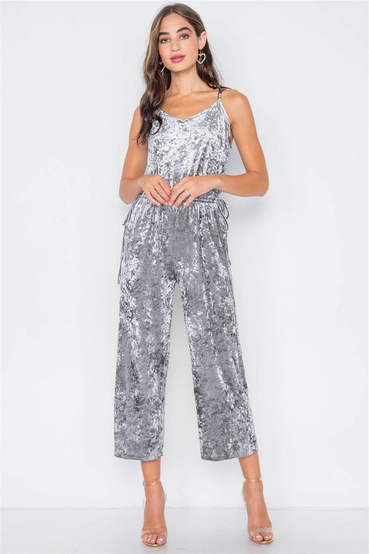 Moon Dust Crushed Velvet V-neck Wide Leg Jumpsuit / 3-2-1