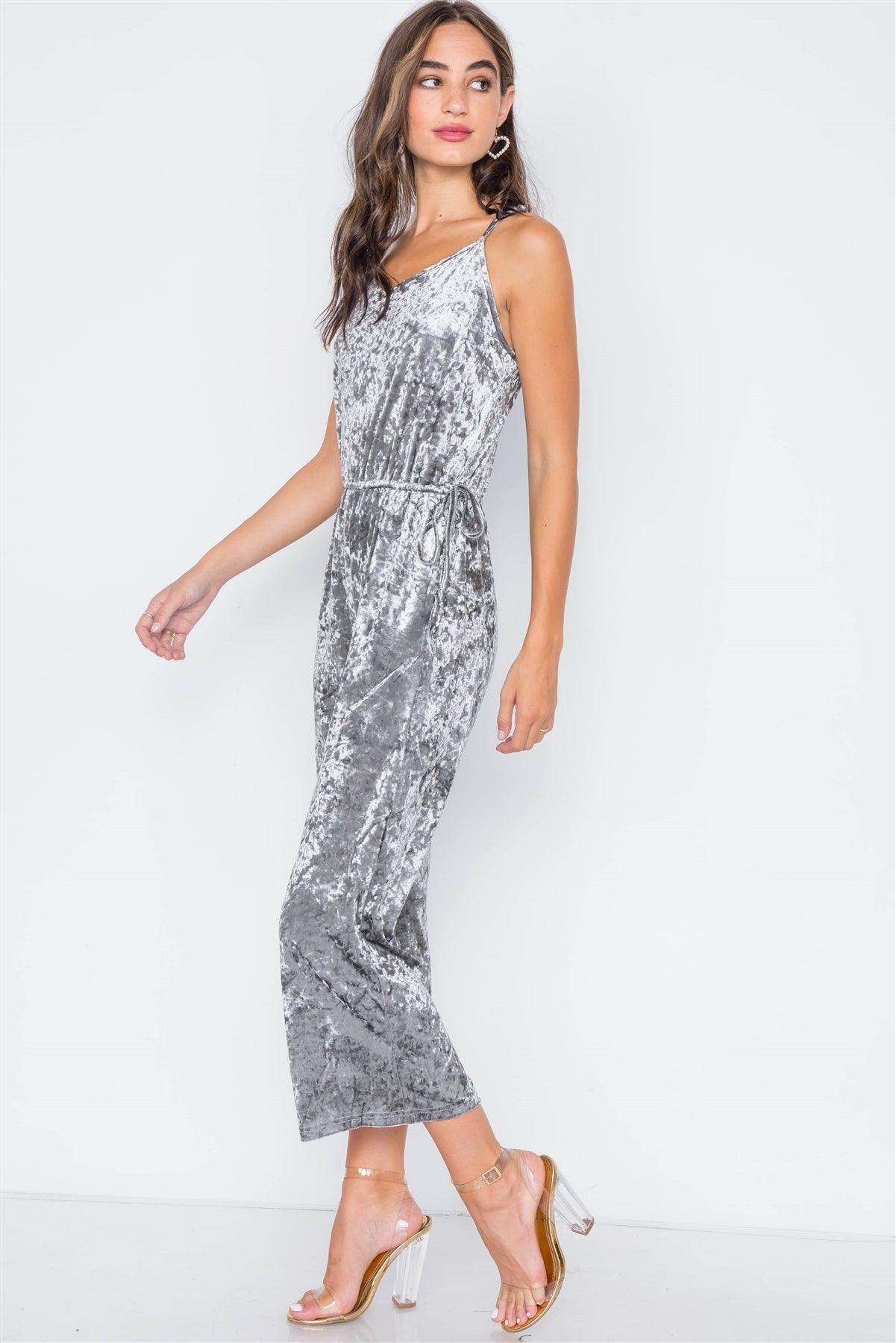 Moon Dust Crushed Velvet V-neck Wide Leg Jumpsuit / 3-2-1