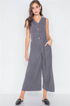 Carbon Crushed Button-Front Wide Leg Jumpsuit /3-2-1