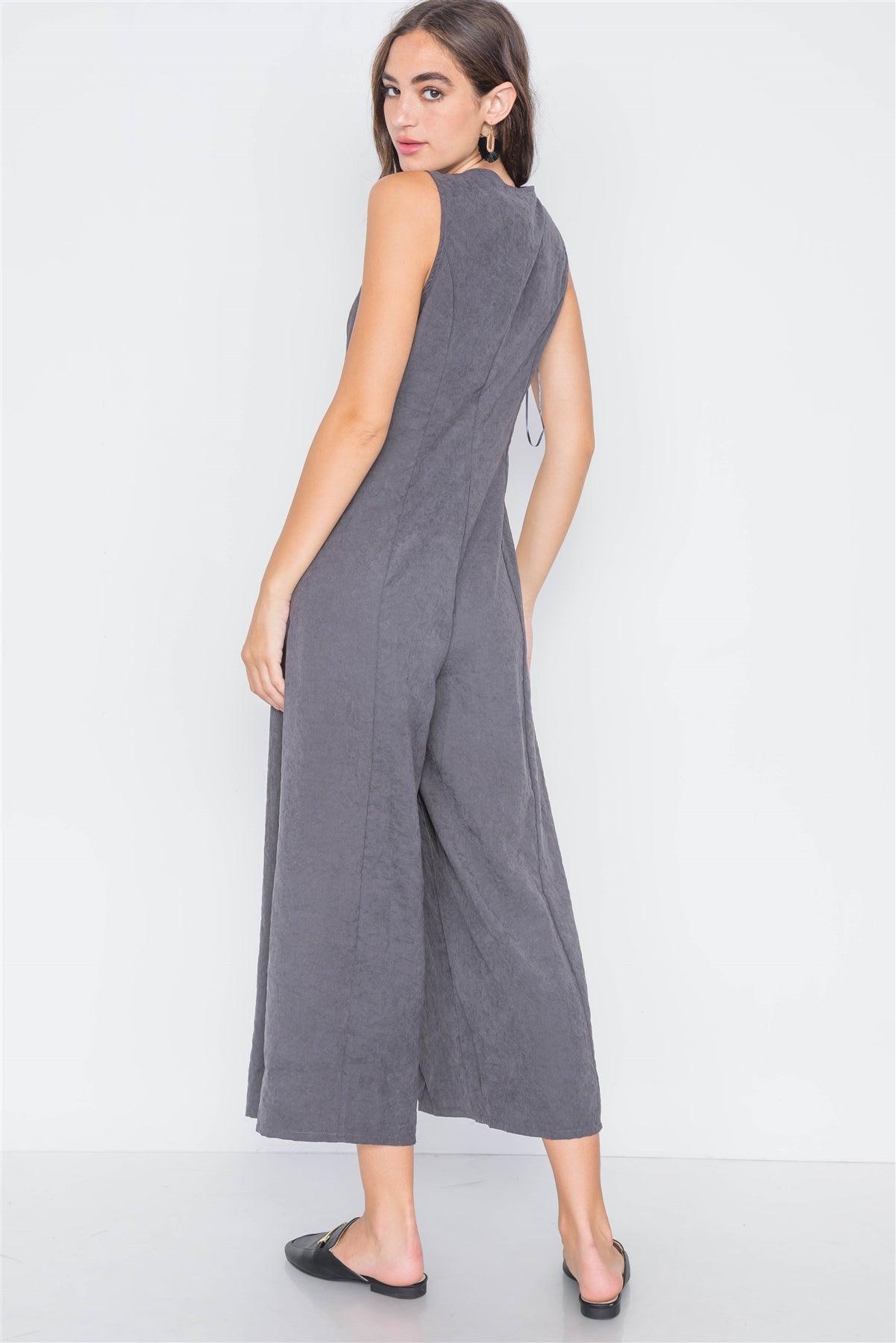 Carbon Crushed Button-Front Wide Leg Jumpsuit /3-2-1