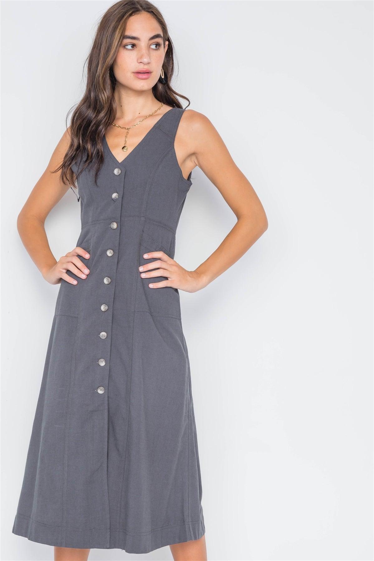 Carbon Crushed Button-Front Wide Leg Jumpsuit /3-2-1