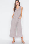 Taupe Crushed Button-Front Wide Leg Jumpsuit /3-2-1