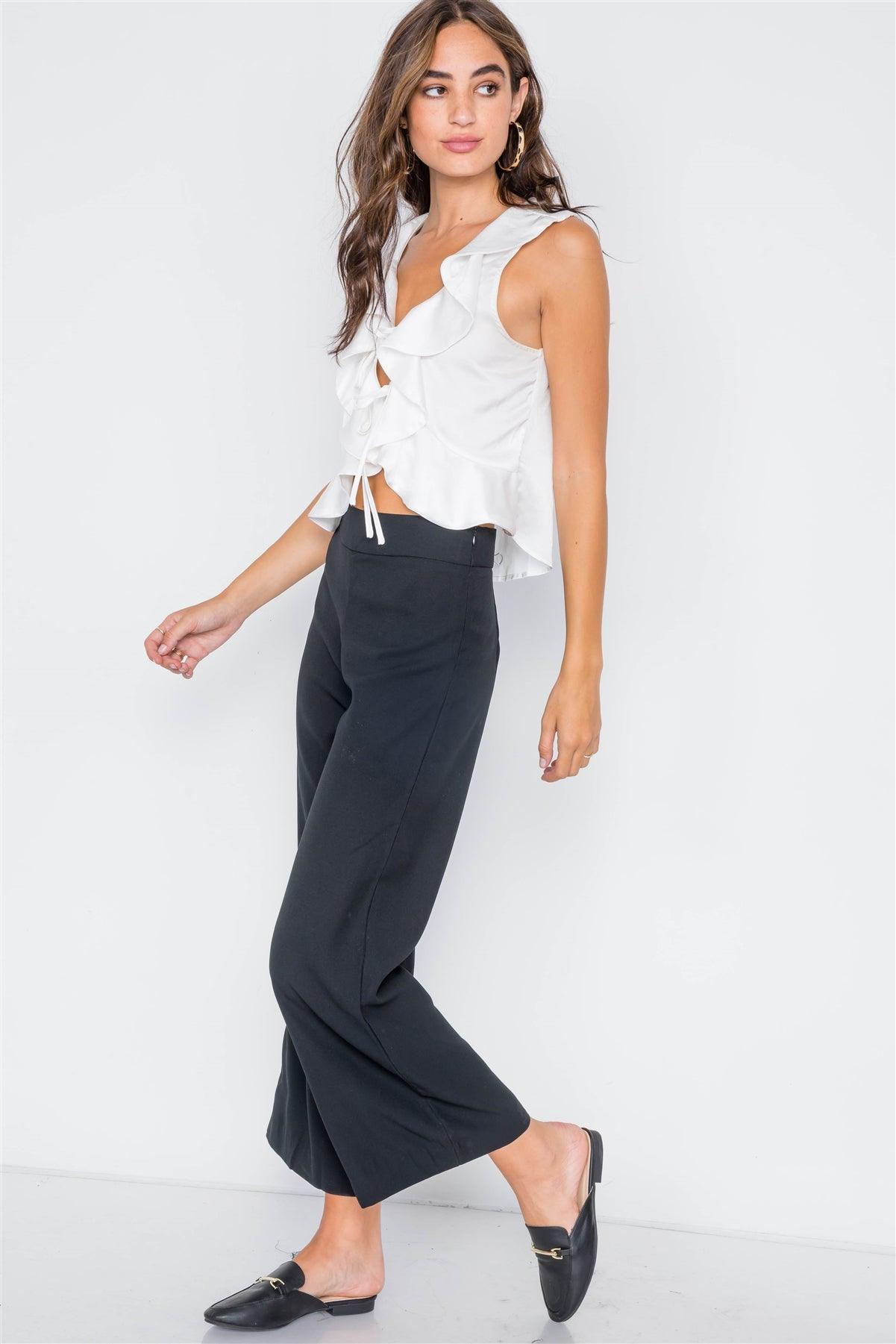 Black Wide Leg Ankle Length Pants /3-2-1