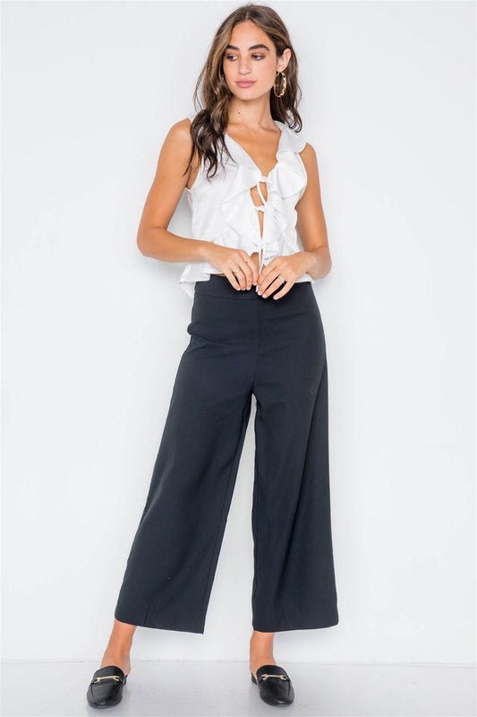 Black Wide Leg Ankle Length Pants