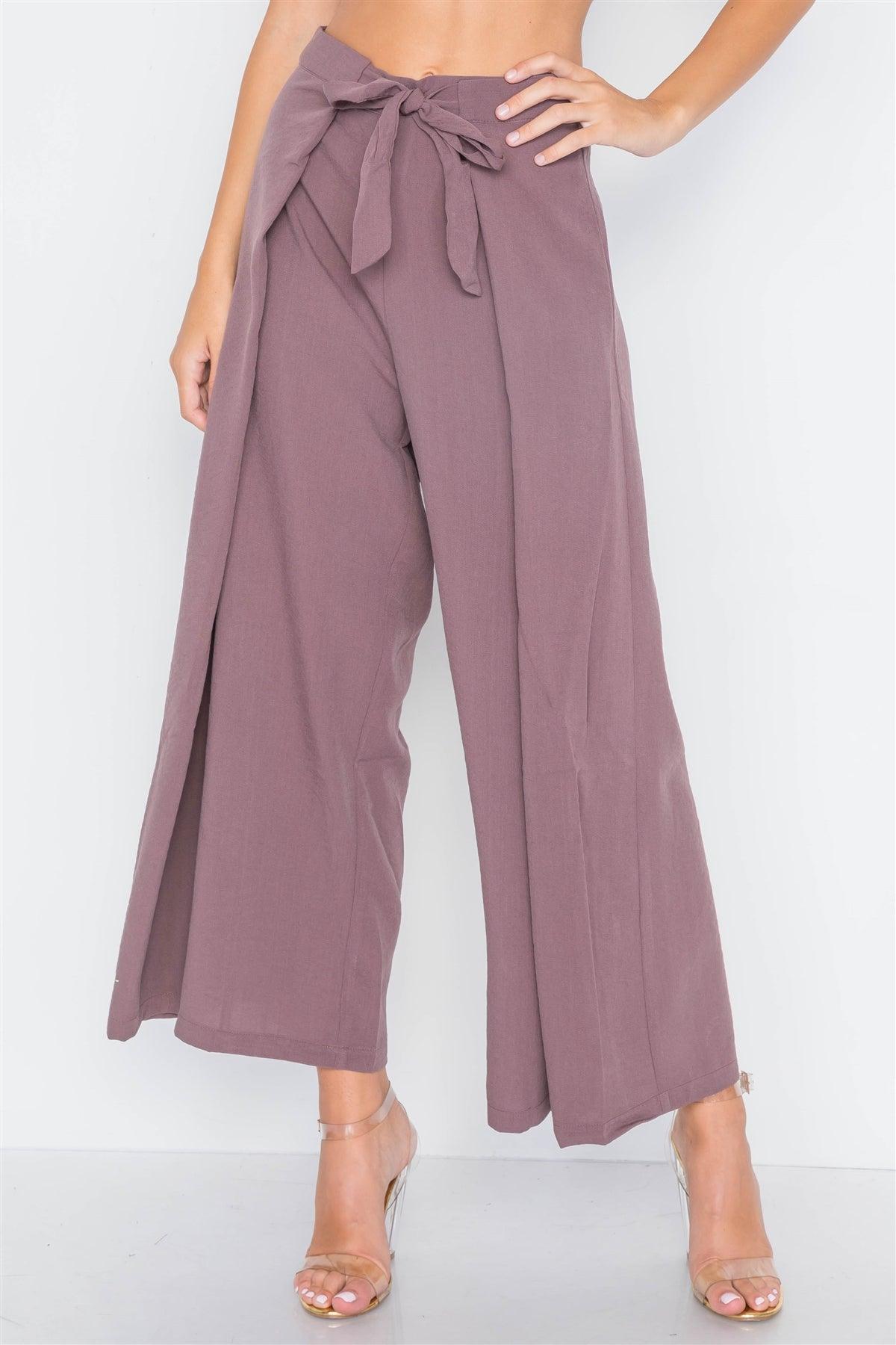 Plum High-Waist Front-Tie Wide Leg Pants /3-2-1