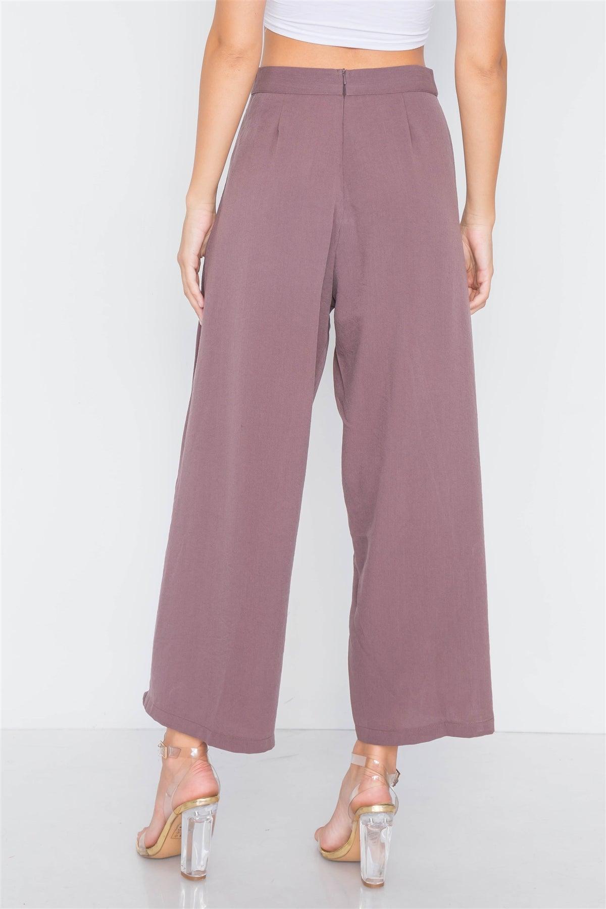 Plum High-Waist Front-Tie Wide Leg Pants /3-2-1