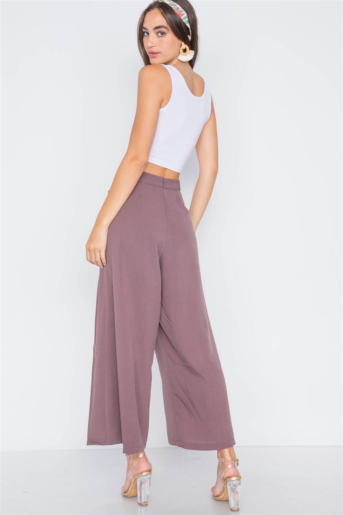 Plum High-Waist Front-Tie Wide Leg Pants /3-2-1