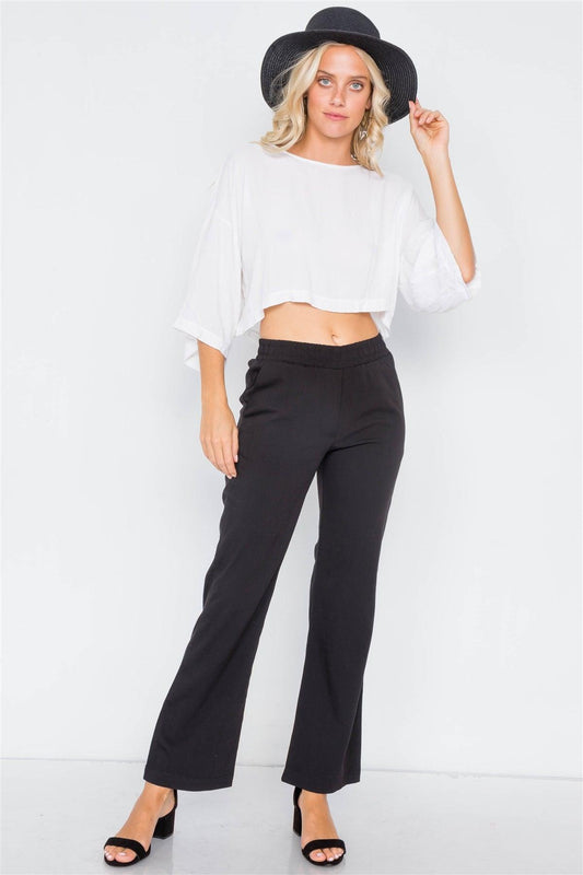 Black Wide Leg Ankle Mid Rise Pant  /2-2-1