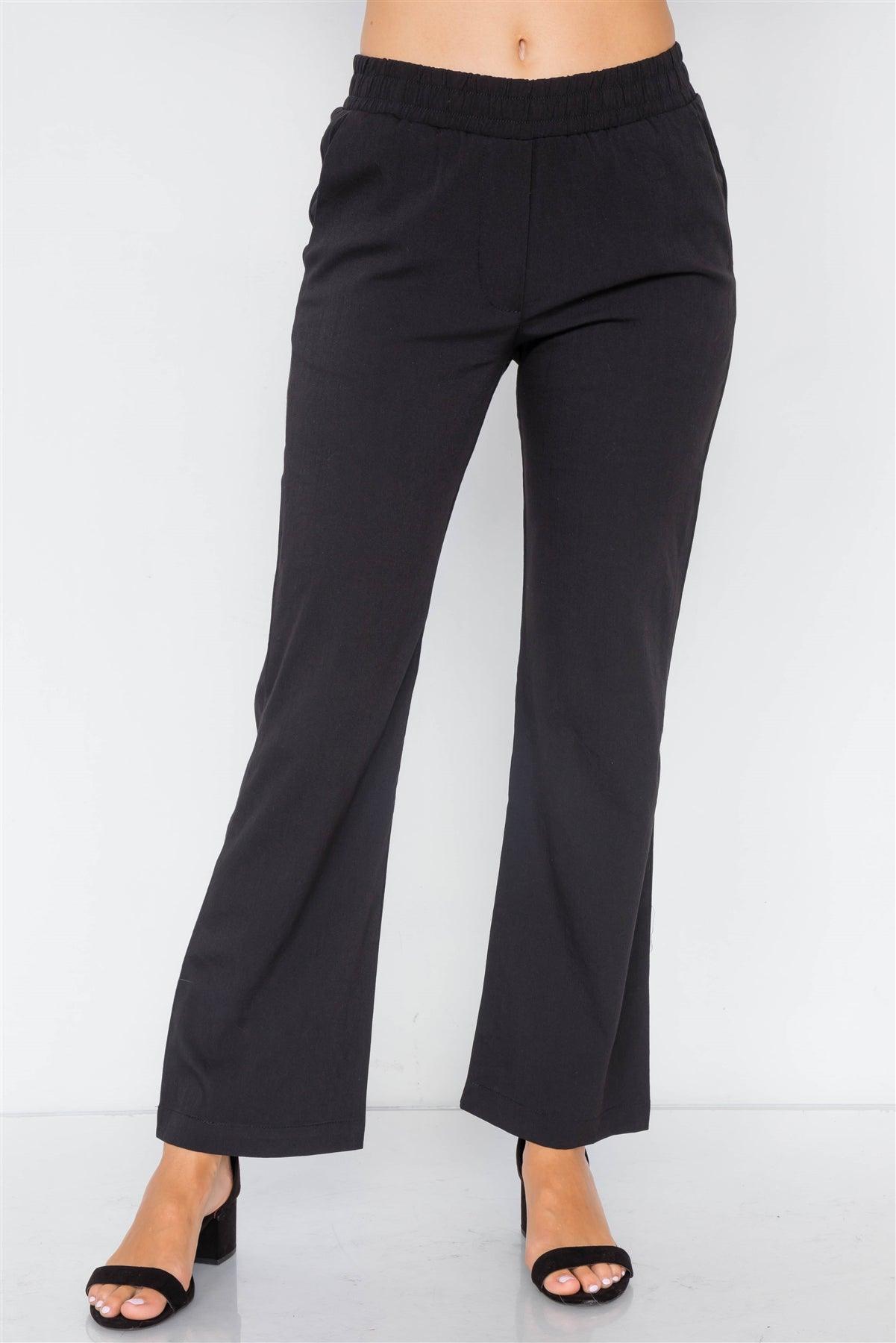 Black Wide Leg Ankle Mid Rise Pant  /3-2-1