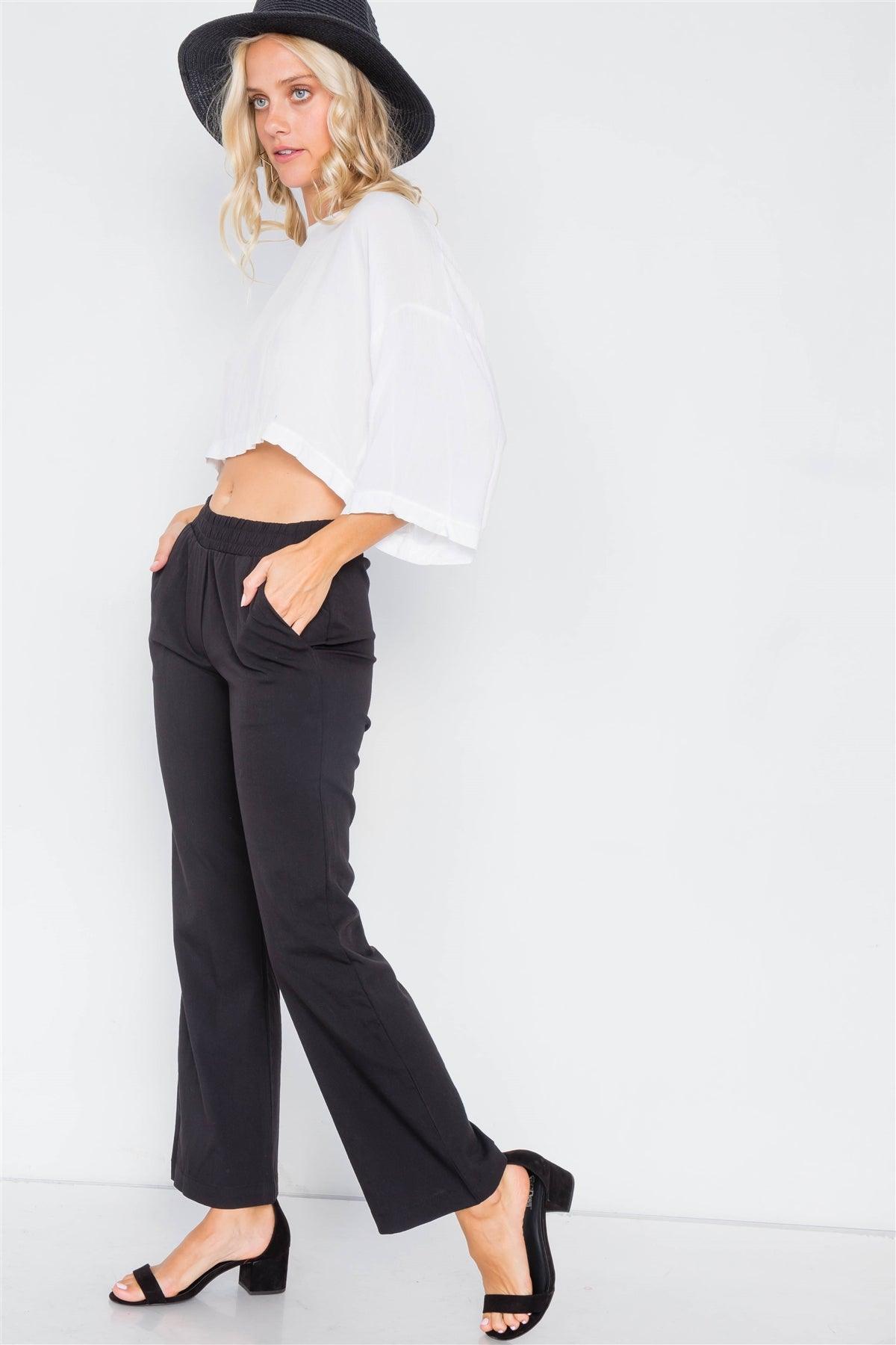 Black Wide Leg Ankle Mid Rise Pant  /3-2-1