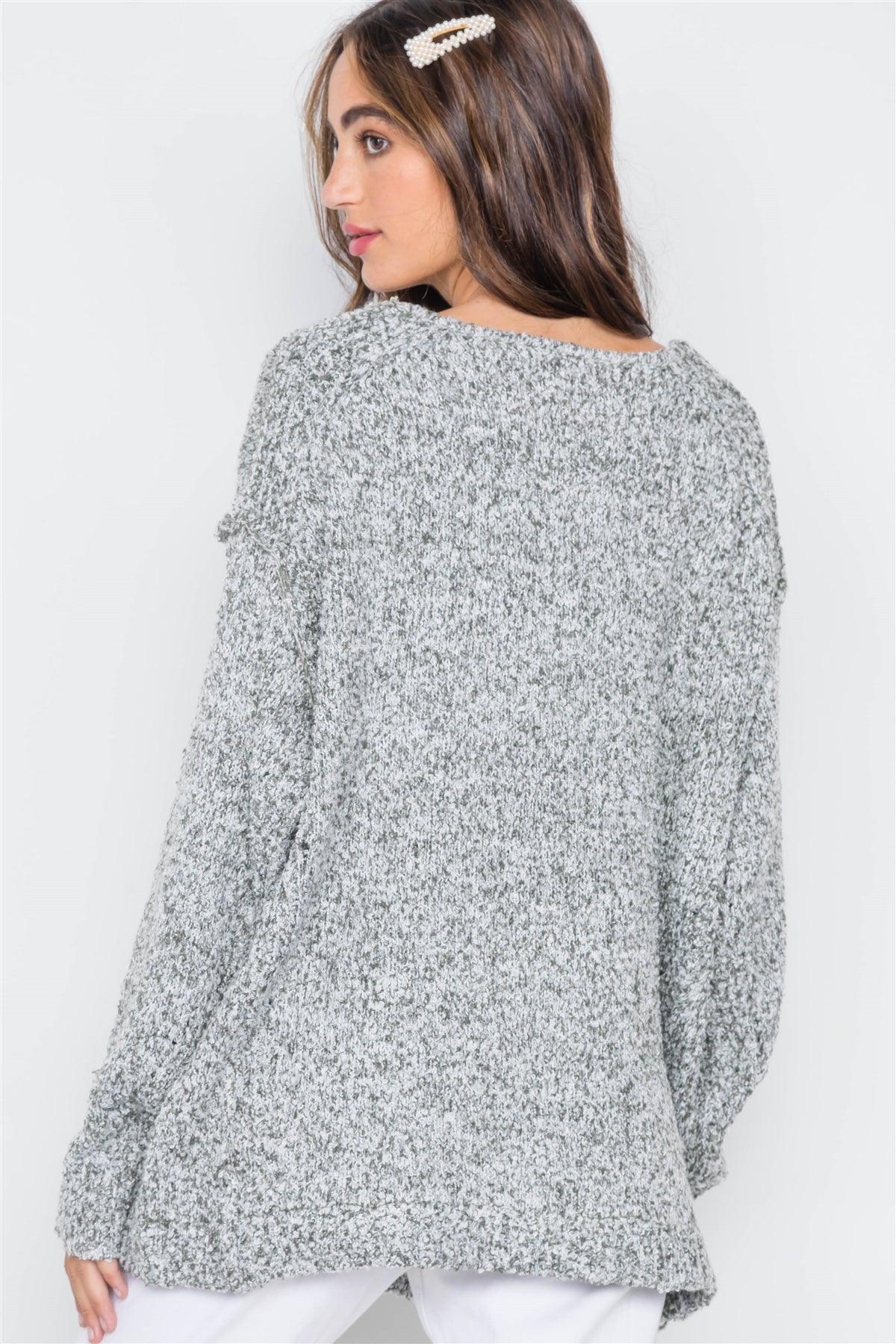 Dry Thyme Heathered Knit Long Sleeve Sweater /4-2