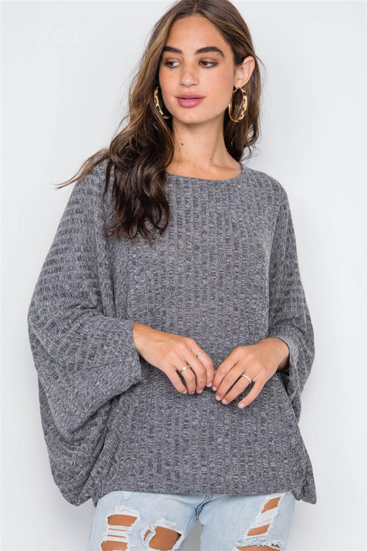 Charcoal Ribbed Loose Fit Knit Top /4-2