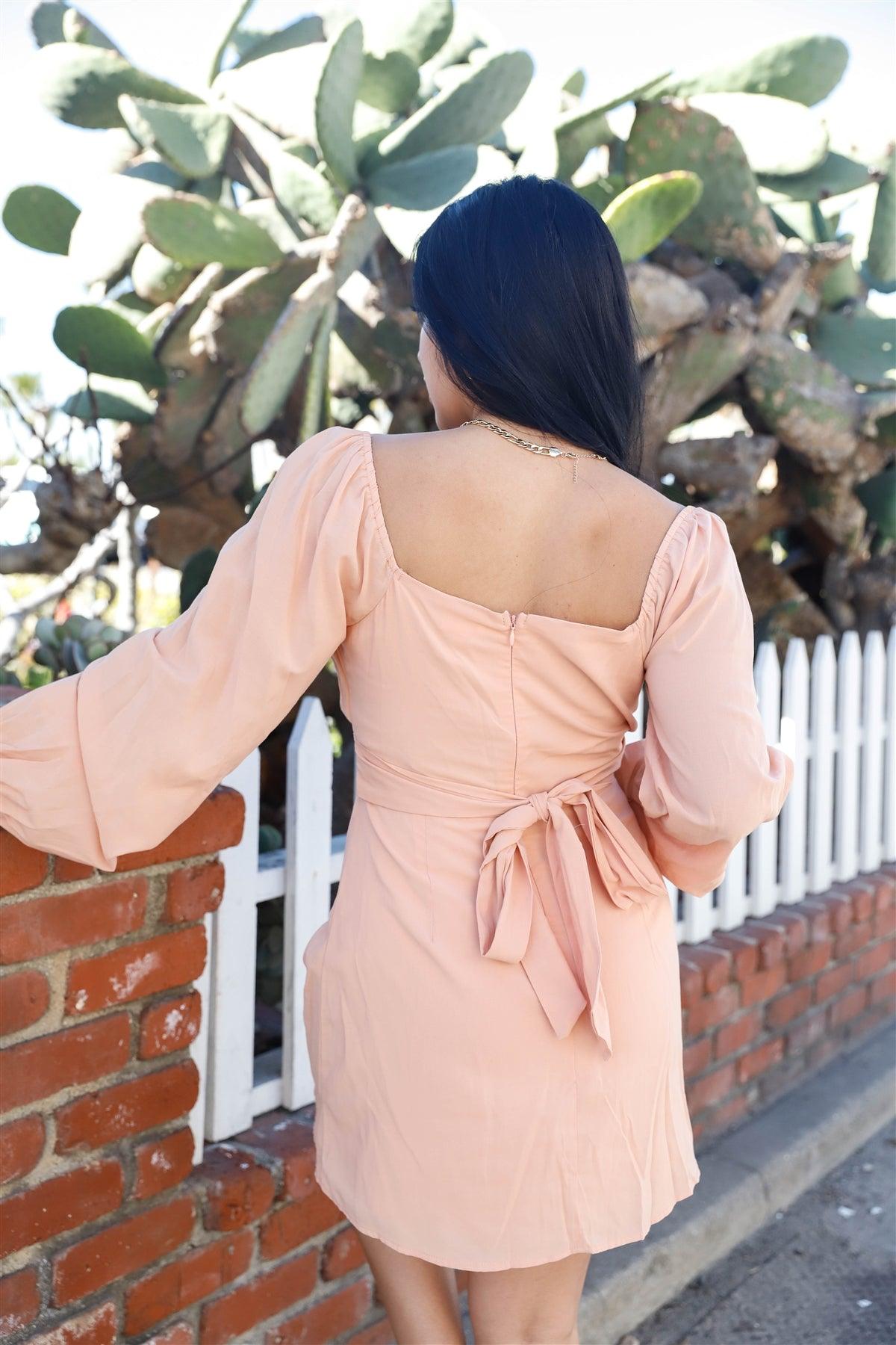 Peach Wrap Cut-Out Back Tie Detail Mini Dress /3-2-1