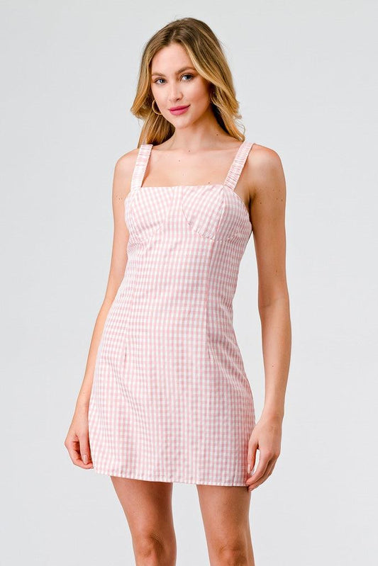 Pink Gingham Plaid Strappy Mini Dress /3-2-1