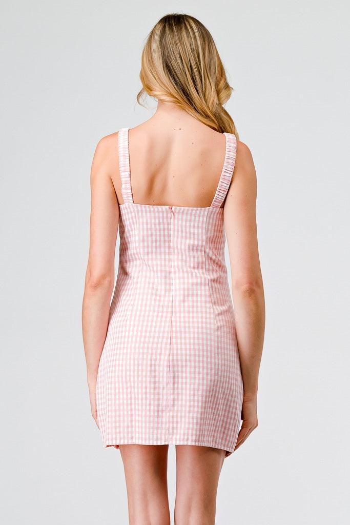 Pink Gingham Plaid Strappy Mini Dress /3-2-1